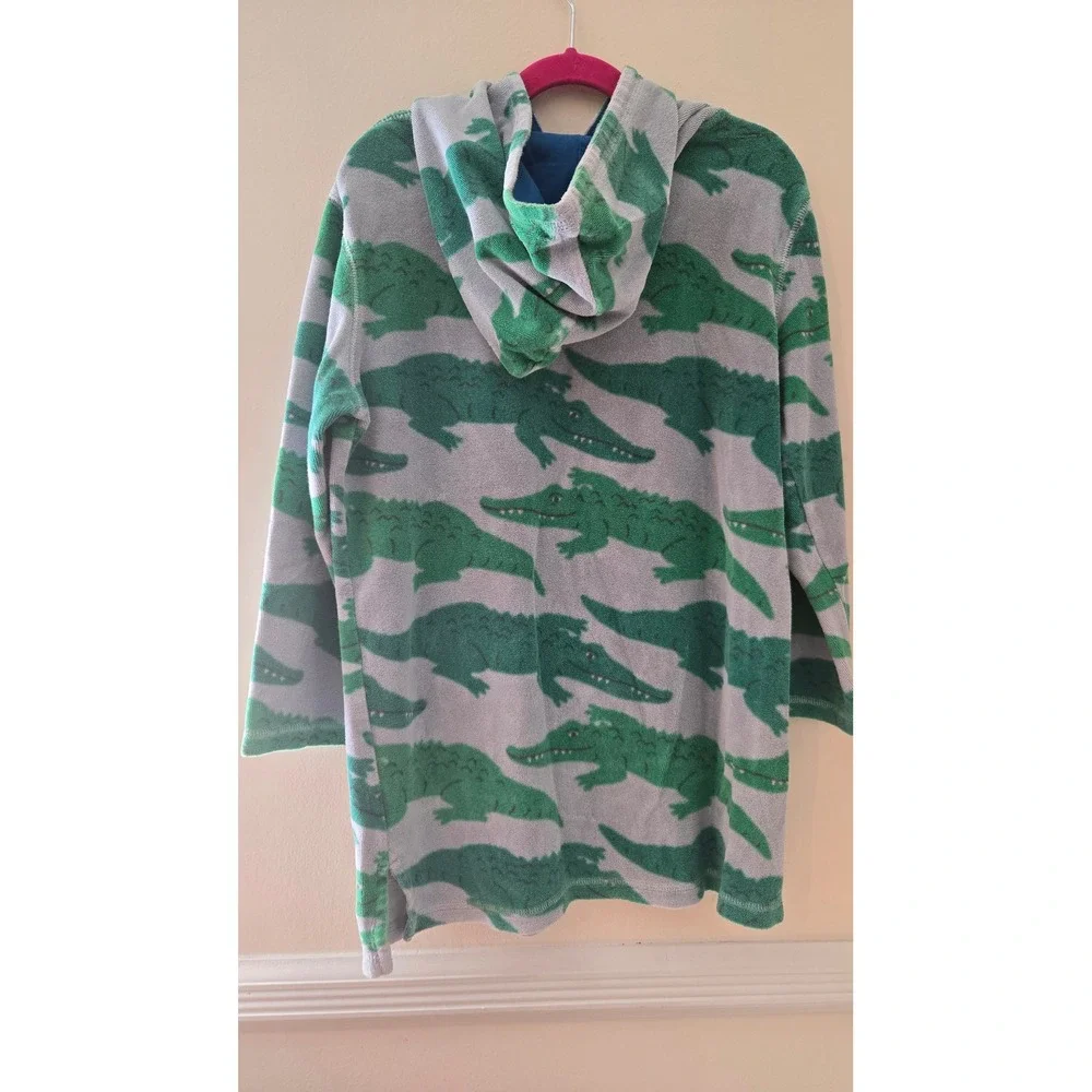Mini Boden Kids Grey Green Crocodile Terry Cloth Hooded Beach Cover Up 8-9Y